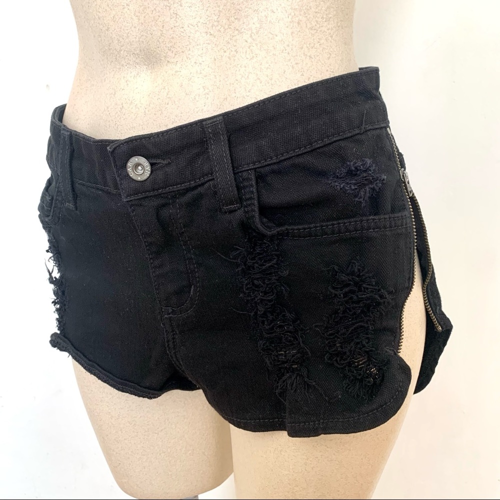Carmar Black Distressed Double Zip Mid-Rise Shorts Sz 25